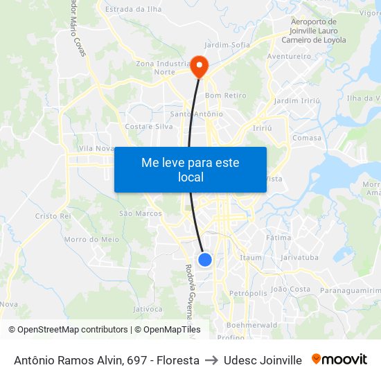 Antônio Ramos Alvin, 697 - Floresta to Udesc Joinville map