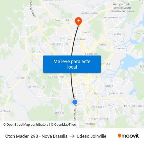 Oton Mader, 298 - Nova Brasília to Udesc Joinville map