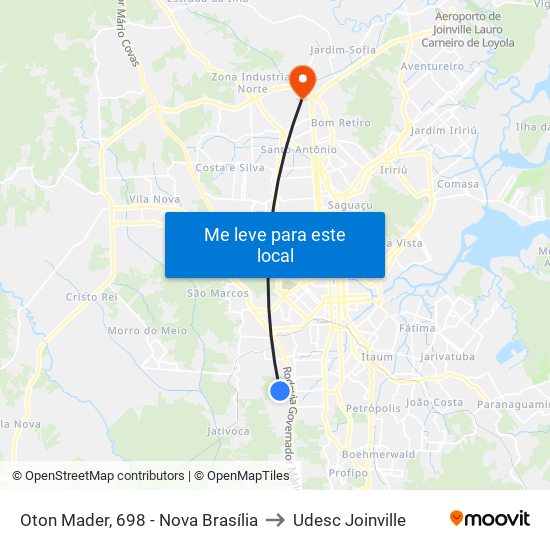 Oton Mader, 698 - Nova Brasília to Udesc Joinville map