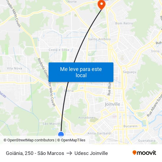 Goiânia, 250 - São Marcos to Udesc Joinville map