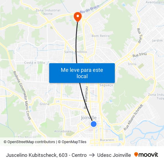 Juscelino Kubitscheck, 603 - Centro to Udesc Joinville map