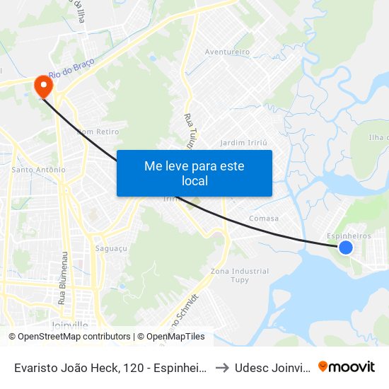 Evaristo João Heck, 120 - Espinheiros to Udesc Joinville map