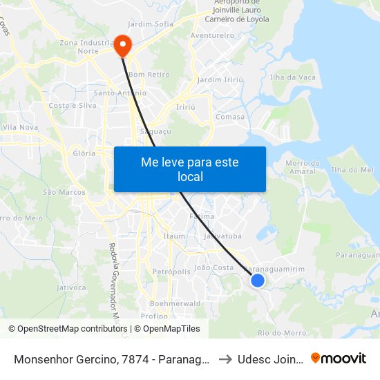 Monsenhor Gercino, 7874 - Paranaguamirim to Udesc Joinville map