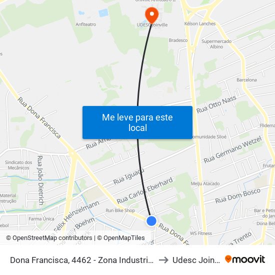Dona Francisca, 4462 - Zona Industrial Norte to Udesc Joinville map