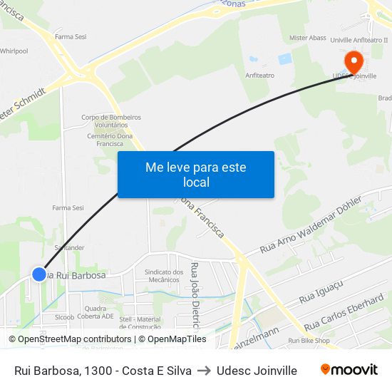 Rui Barbosa, 1300 - Costa E Silva to Udesc Joinville map