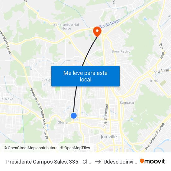 Presidente Campos Sales, 335 - Glória to Udesc Joinville map