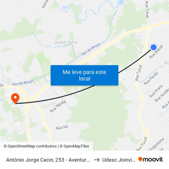 Antônio Jorge Cecin, 253 - Aventureiro to Udesc Joinville map