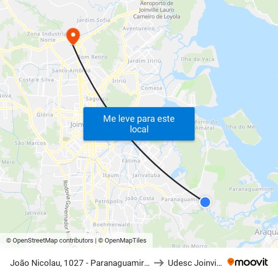 João Nicolau, 1027 - Paranaguamirim to Udesc Joinville map