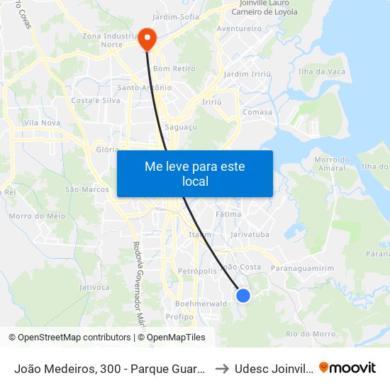 João Medeiros, 300 - Parque Guaraní to Udesc Joinville map