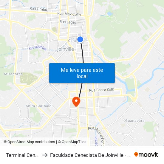 Terminal Central to Faculdade Cenecista De Joinville - Cnec map