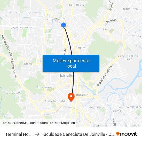 Terminal Norte to Faculdade Cenecista De Joinville - Cnec map