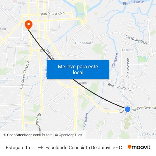Estação Itaum to Faculdade Cenecista De Joinville - Cnec map