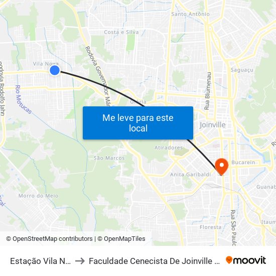 Estação Vila Nova to Faculdade Cenecista De Joinville - Cnec map