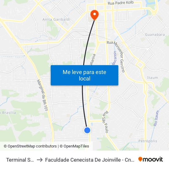Terminal Sul to Faculdade Cenecista De Joinville - Cnec map