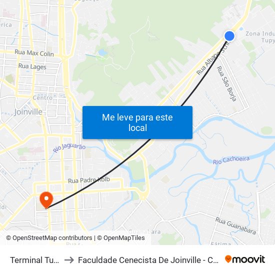 Terminal Tupy to Faculdade Cenecista De Joinville - Cnec map