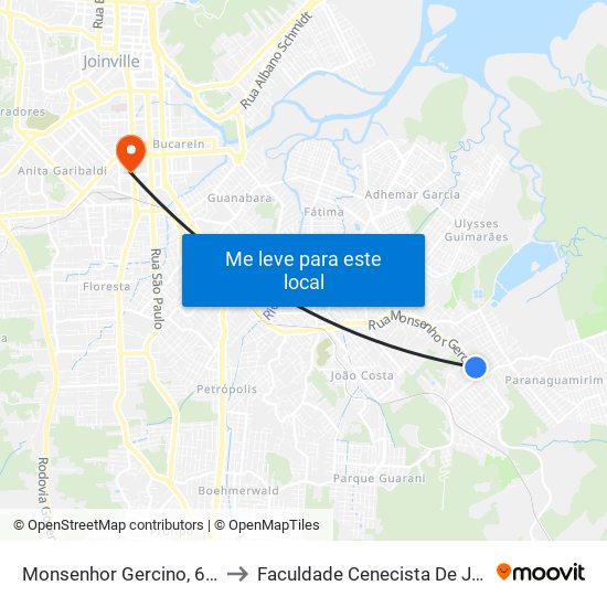 Monsenhor Gercino, 6810 - Itaum to Faculdade Cenecista De Joinville - Cnec map