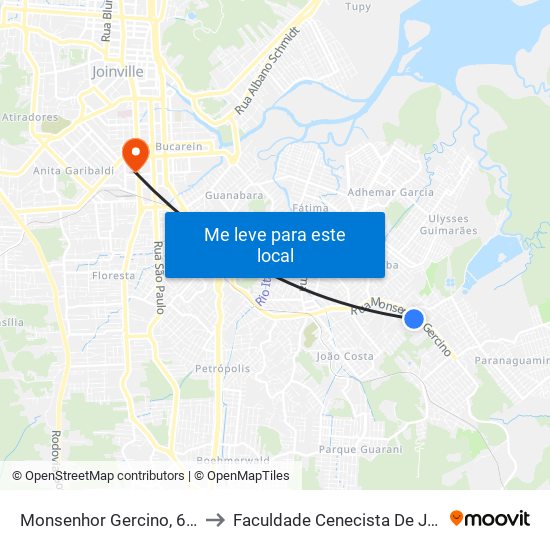 Monsenhor Gercino, 6170 - Itaum to Faculdade Cenecista De Joinville - Cnec map