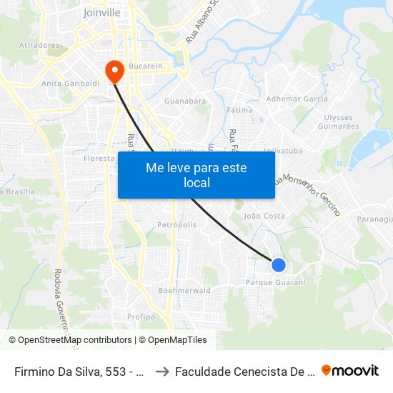 Firmino Da Silva, 553 - Parque Guaraní to Faculdade Cenecista De Joinville - Cnec map