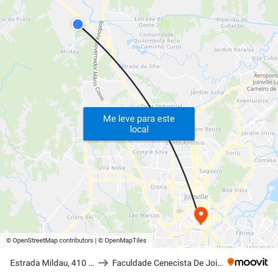 Estrada Mildau, 410 - Joinville to Faculdade Cenecista De Joinville - Cnec map