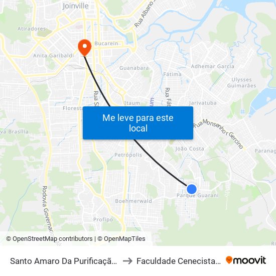 Santo Amaro Da Purificação, 252 - Parque Guaraní to Faculdade Cenecista De Joinville - Cnec map