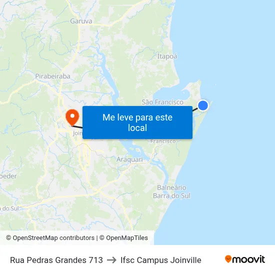 Rua Pedras Grandes 713 to Ifsc Campus Joinville map