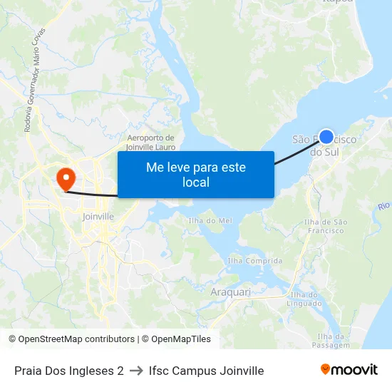 Praia Dos Ingleses 2 to Ifsc Campus Joinville map