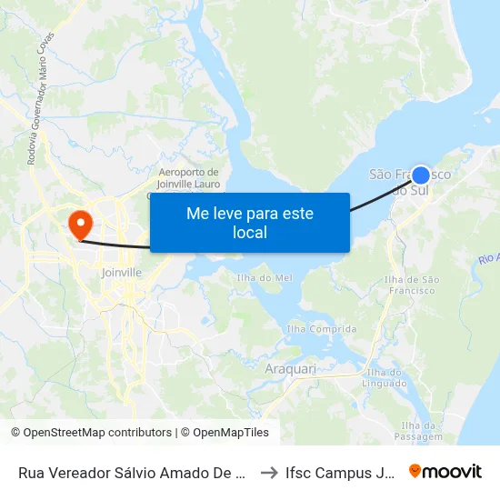 Rua Vereador Sálvio Amado De Oliveira 352 to Ifsc Campus Joinville map