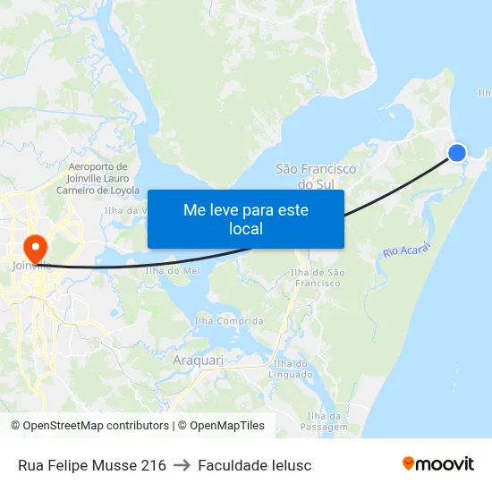 Rua Felipe Musse 216 to Faculdade Ielusc map