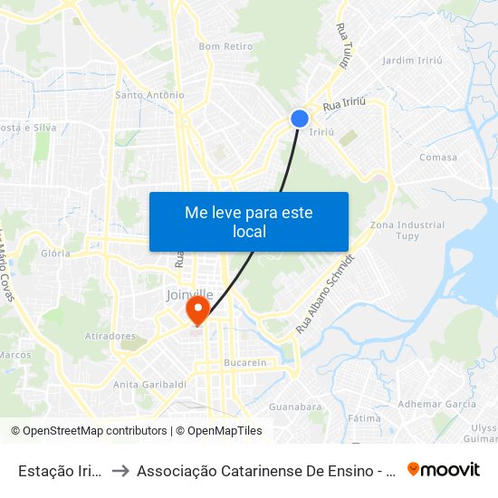 Estação Iririú to Associação Catarinense De Ensino - Ace map