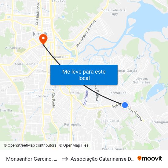 Monsenhor Gercino, 5460 - Itaum to Associação Catarinense De Ensino - Ace map