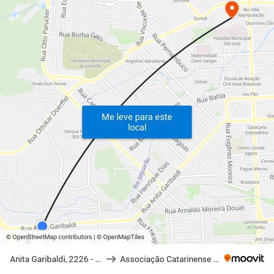 Anita Garibaldi, 2226 - Anita Garibaldi to Associação Catarinense De Ensino - Ace map
