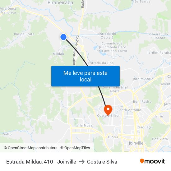 Estrada Mildau, 410 - Joinville to Costa e Silva map