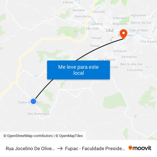 Rua Jocelino De Oliveira / Hospital Colônia to Fupac - Faculdade Presidente Antônio Carlos De Ubá map