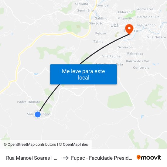 Rua Manoel Soares | Povoado São Domingos to Fupac - Faculdade Presidente Antônio Carlos De Ubá map