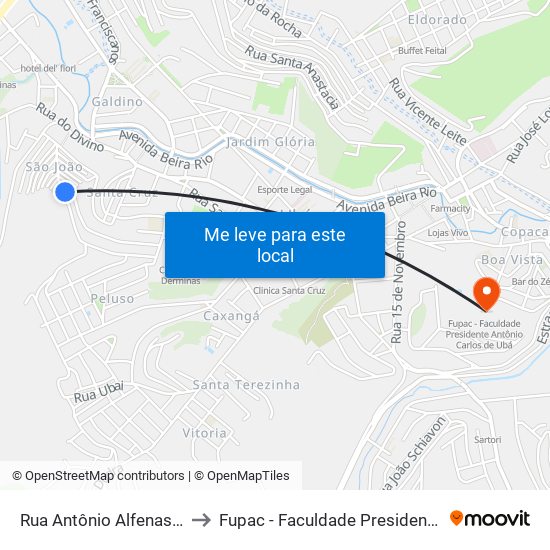 Rua Antônio Alfenas Andrade, 280-480 to Fupac - Faculdade Presidente Antônio Carlos De Ubá map