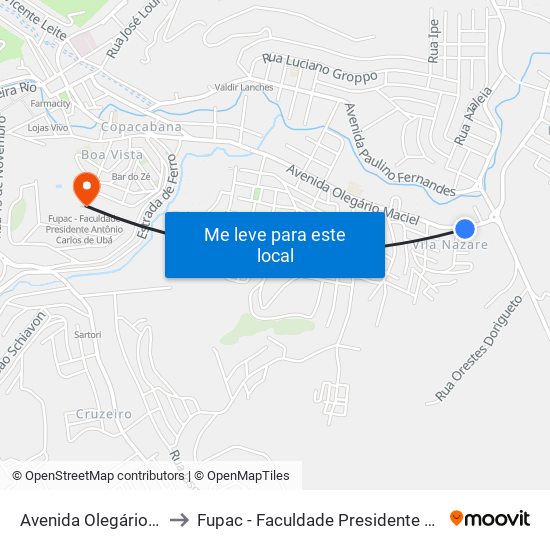 Avenida Olegário Maciel, 1448 to Fupac - Faculdade Presidente Antônio Carlos De Ubá map