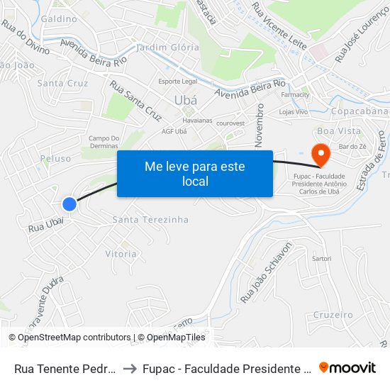 Rua Tenente Pedro Batalha, 492 to Fupac - Faculdade Presidente Antônio Carlos De Ubá map