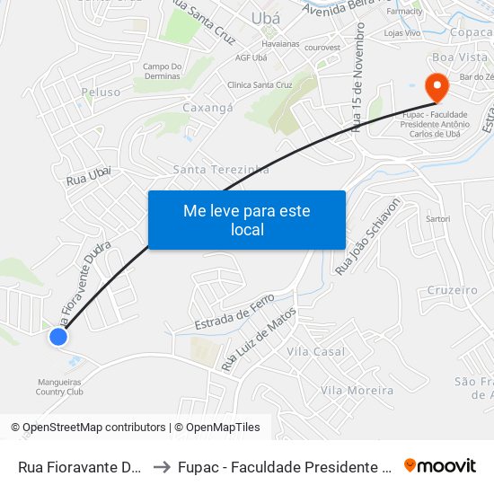 Rua Fioravante Druda, 214-300 to Fupac - Faculdade Presidente Antônio Carlos De Ubá map