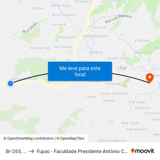Br-265, 360 to Fupac - Faculdade Presidente Antônio Carlos De Ubá map