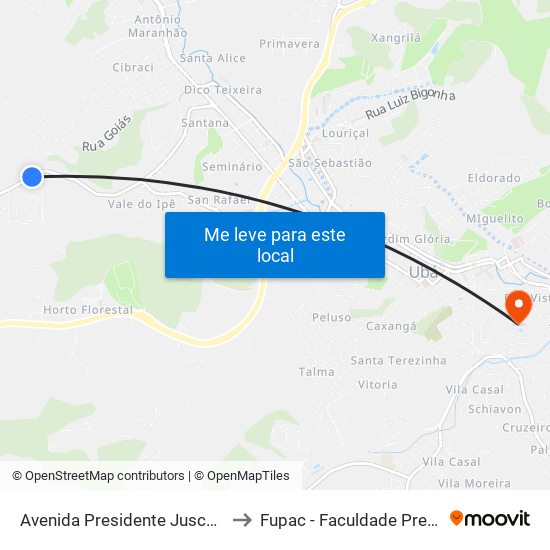 Avenida Presidente Juscelino Kubitscheck De Oliveira 2205 to Fupac - Faculdade Presidente Antônio Carlos De Ubá map