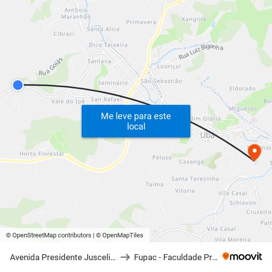 Avenida Presidente Juscelino Kubitscheck De Oliveira , 2050-2066 to Fupac - Faculdade Presidente Antônio Carlos De Ubá map
