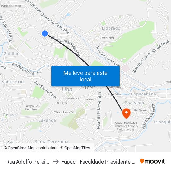 Rua Adolfo Pereira Cortês 235 to Fupac - Faculdade Presidente Antônio Carlos De Ubá map