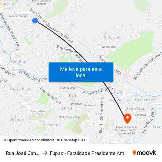 Rua José Caneschi 72 to Fupac - Faculdade Presidente Antônio Carlos De Ubá map