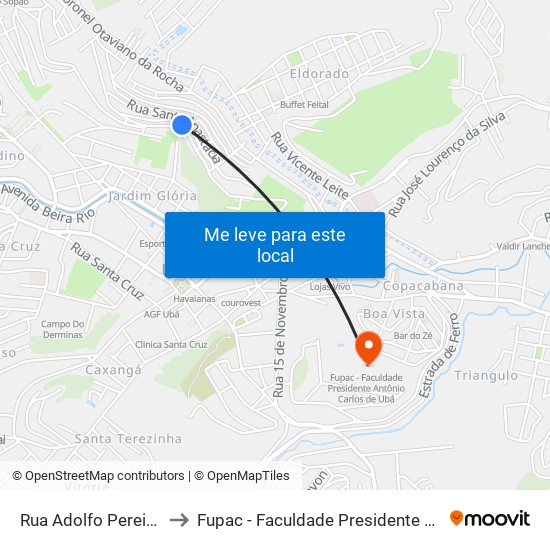 Rua Adolfo Pereira Cortês 635 to Fupac - Faculdade Presidente Antônio Carlos De Ubá map
