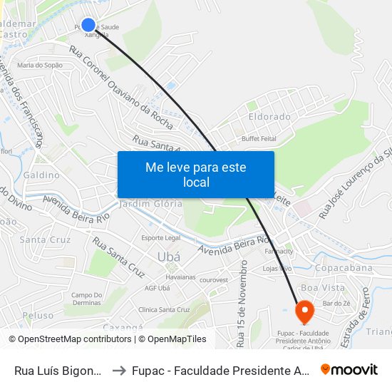 Rua Luís Bigonha, 331-397 to Fupac - Faculdade Presidente Antônio Carlos De Ubá map