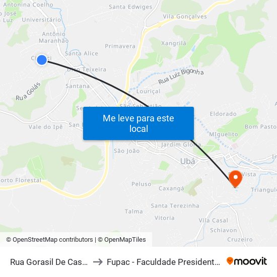 Rua Gorasil De Castro Brandão, 178 to Fupac - Faculdade Presidente Antônio Carlos De Ubá map