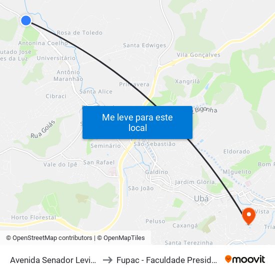 Avenida Senador Levindo Coelho, 3457-3483 to Fupac - Faculdade Presidente Antônio Carlos De Ubá map
