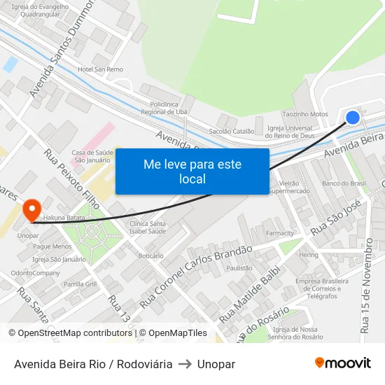 Avenida Beira Rio / Rodoviária to Unopar map