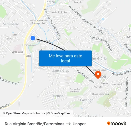 Rua Virgínia Brandão/Ferrominas to Unopar map