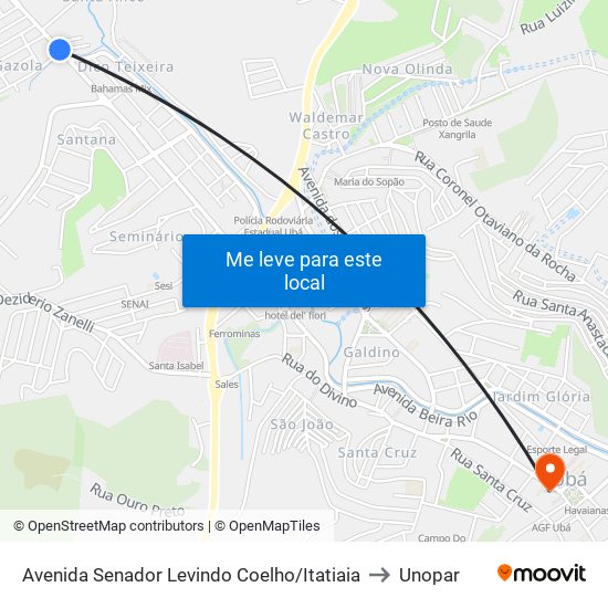 Avenida Senador Levindo Coelho/Itatiaia to Unopar map